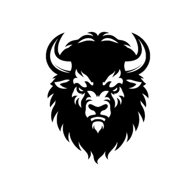 silhouette di un viso di testa di bisonte arrabbiato isolato su uno sfondo bianco.