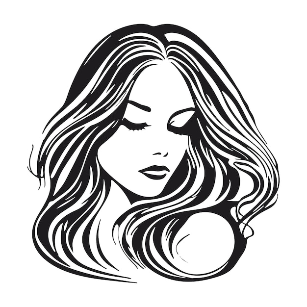 Silhouette di una donna con i capelli lunghi e fluenti con uno sfondo isolato