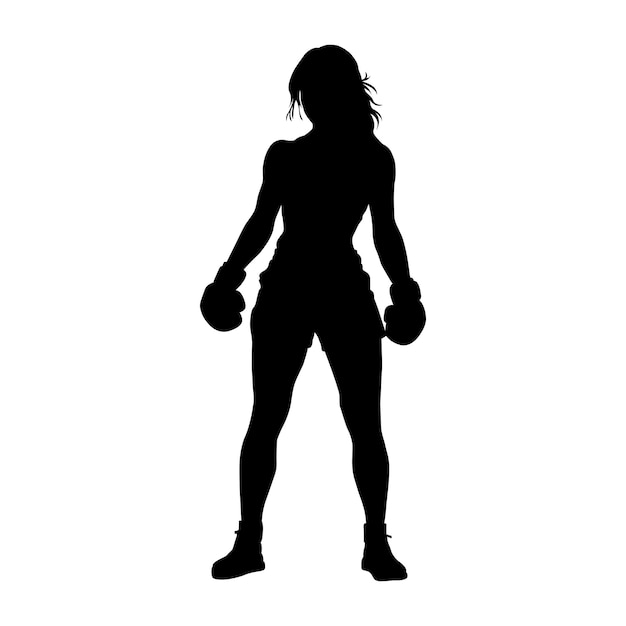 silhouette di una donna di kickboxing su bianco