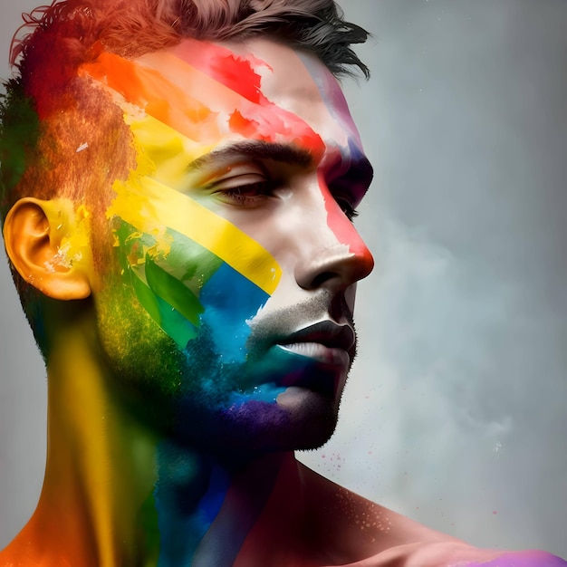 Silhouette di una persona con i colori dell'arcobaleno LGBT