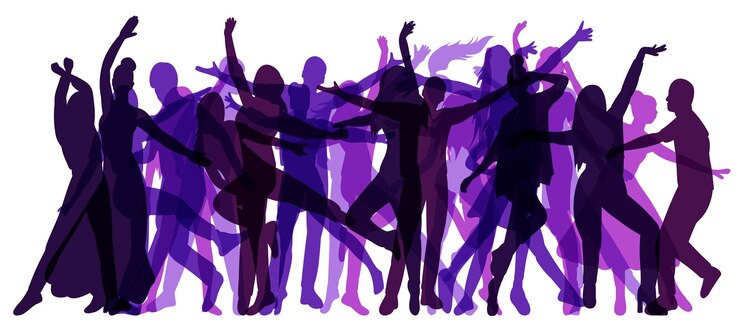 Vettore silhouette discoteca ballare persone su sfondo bianco