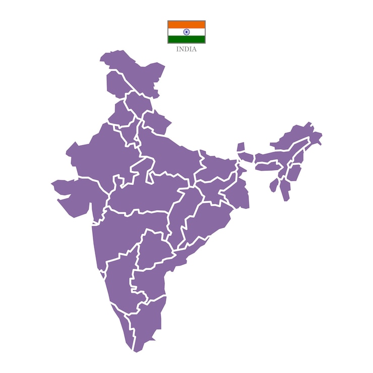 Vettore silhouette e mappa dell'india colorata viola