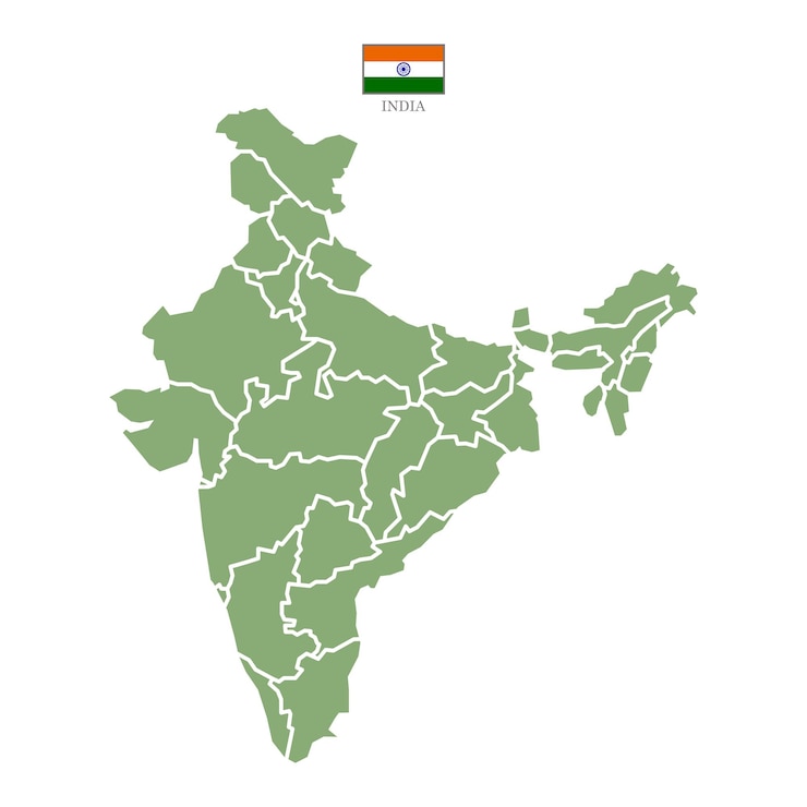 Vettore silhouette e mappa dell'india verde colorata