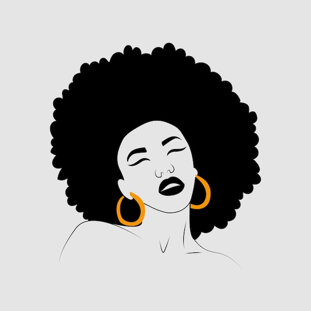 Silhouette femminile afro vettoriale, donna nera con vista laterale della silhouette dei capelli afro