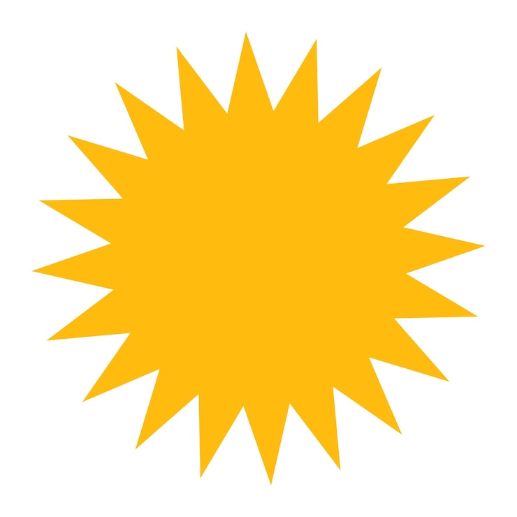 Vettore silhouette forma geometrica di sole o stella con raggi in stile piatto semplice icona meteorologica minimalista