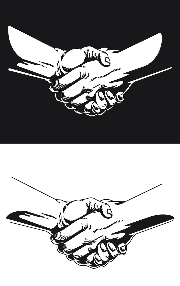 Vettore silhouette mano scossa contorno nero illustrazione