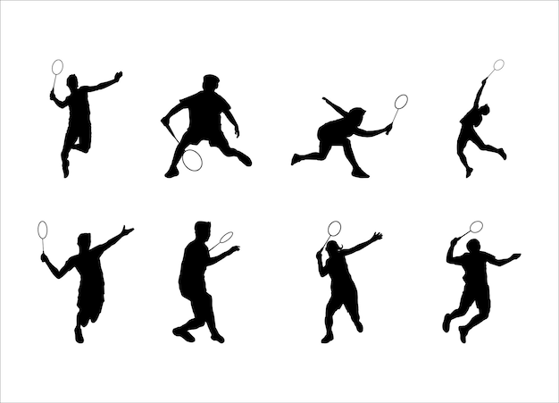 Silhouette nera della collezione di badminton del giocatore