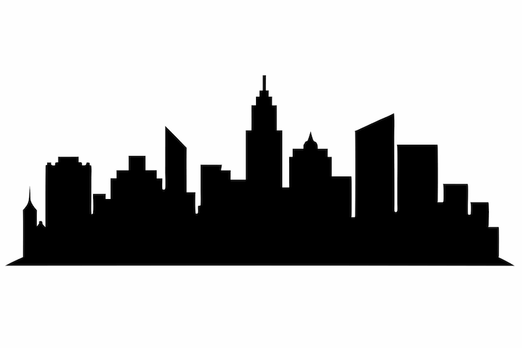 Vettore silhouette nera dello skyline della città su sfondo bianco