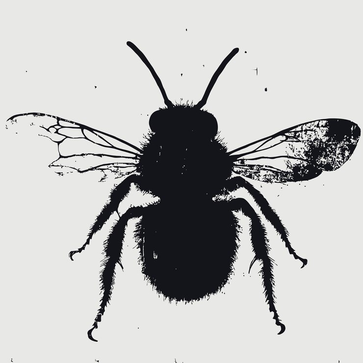 Vettore silhouette nera di un'ape sanguigna a testa di scatola