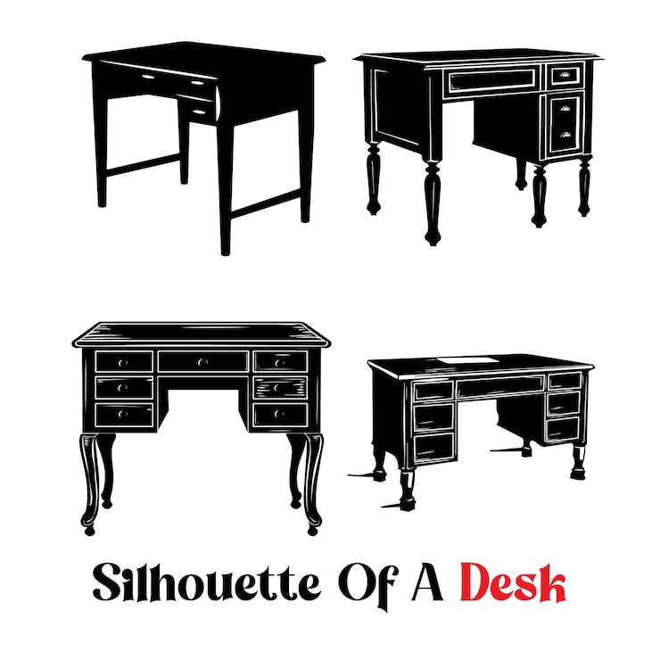 Vettore silhouette nera di un set di scrivania