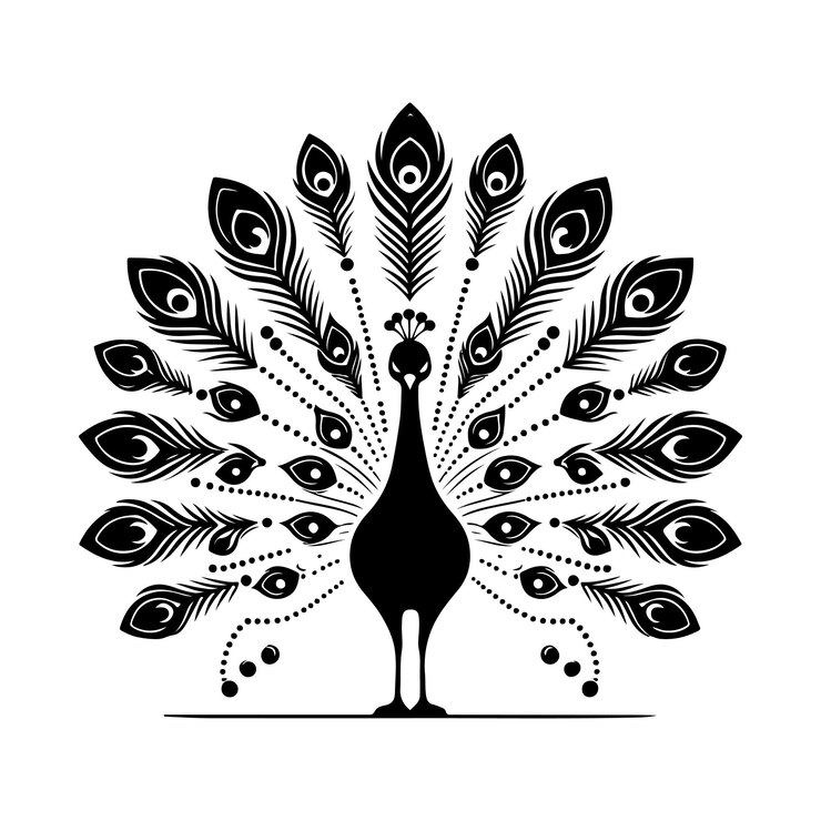 Vettore silhouette peacock stile di illustrazione vettoriale nero sfondo bianco