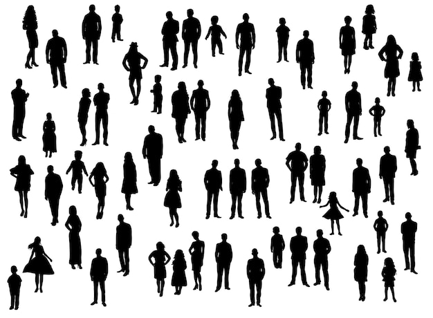 Silhouette persone uomini donne donne bambini raccolta illustrazione vettoriale
