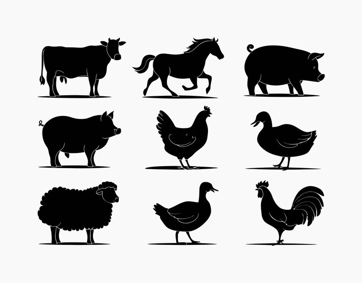 Silhouette pulite di animali da fattoria minimi