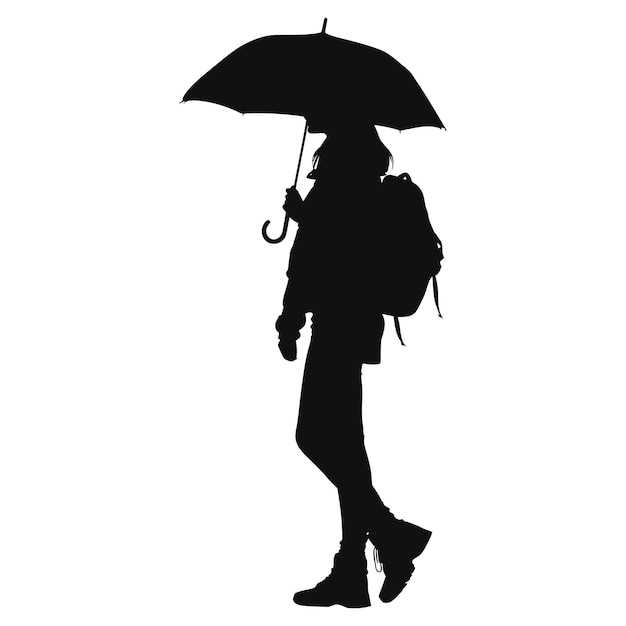 Silhouette studentessa con ombrello solo colore nero