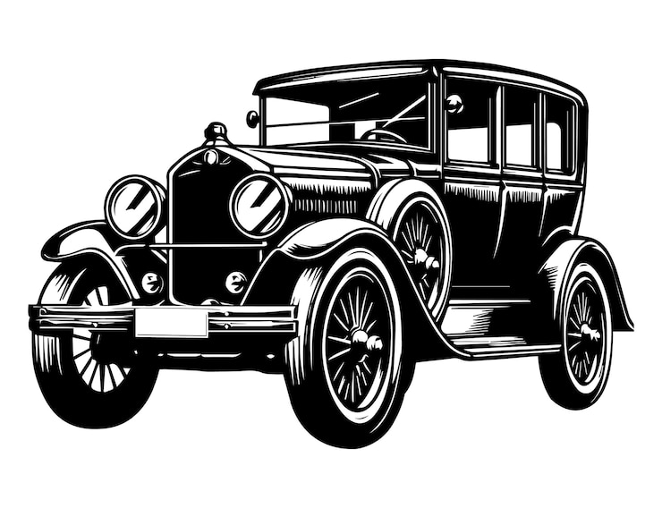 Vettore silhouette vettoriale di auto d'epoca in bianco e nero