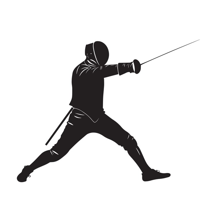 Vettore silhouette vettoriale di un'icona di taglio piatto di una persona sportiva di scherma