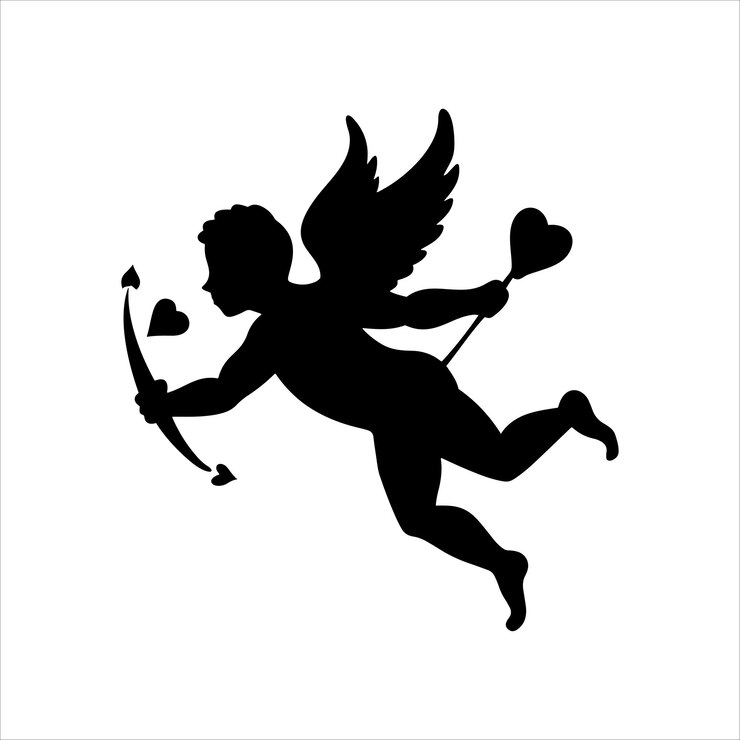 Vettore silhouette volanti di cupido