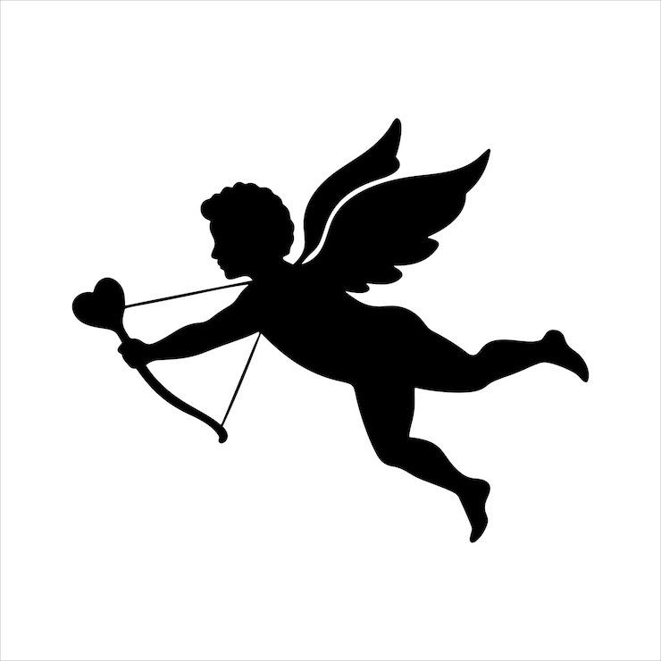 Vettore silhouette volanti di cupido