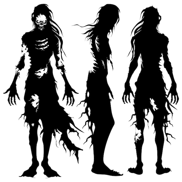 Silhouette zombie donne colore nero solo tutto il corpo