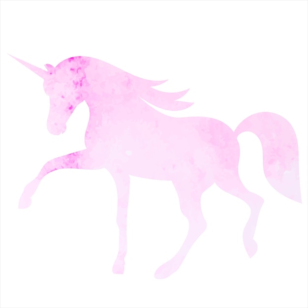 Siluetta dell'acquerello di unicorno rosa isolata