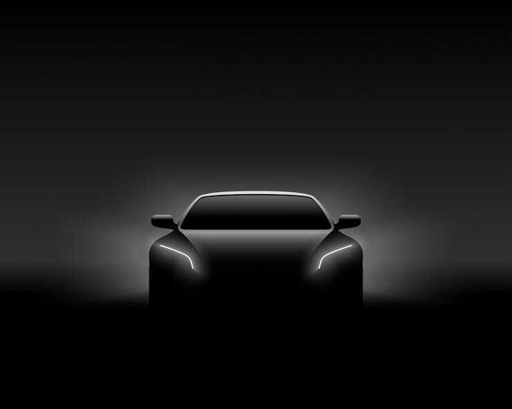 Vettore siluetta dell'automobile di front view dark concept