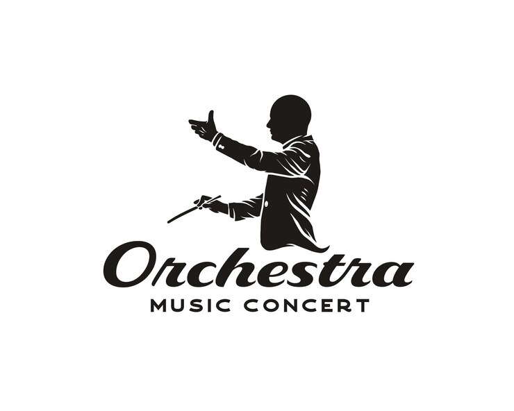 Siluetta dell'uomo di logo del conduttore con logo del bastone Logo mascotte organizzato musicale Logo