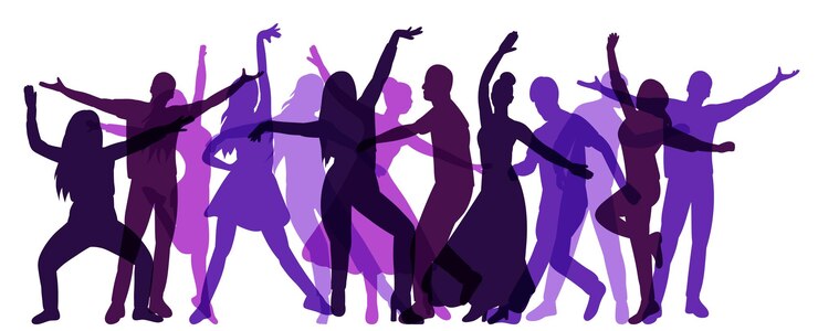 Vettore siluetta della discoteca della gente di ballo su priorità bassa bianca