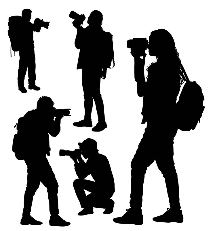 Siluetta di azione del fotografo maschio e femmina