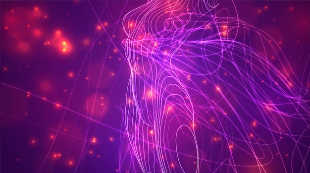 Siluetta femminile di vettore delle linee al neon d'ardore
