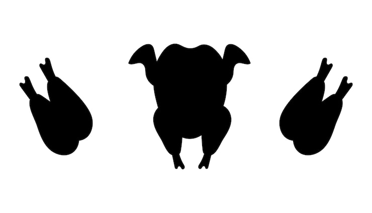 Vettore siluetta nera del pollo del tacchino di vettore isolata su fondo bianco. ingredienti icona per alimenti per animali domestici.