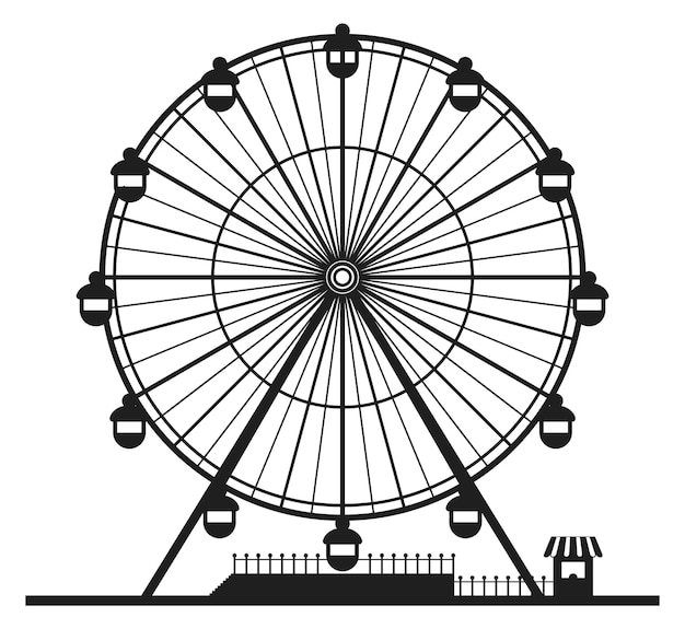 Siluetta nera della grande ruota panoramica del parco divertimenti