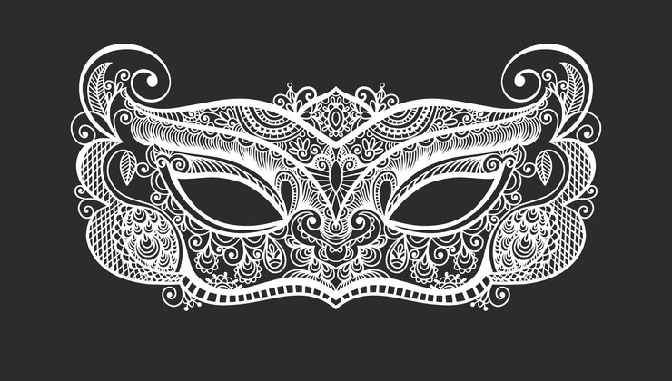 Siluetta nera della maschera di carnevale veneziano lineart perfettamente per il taglio laser dell'illustrazione vettoriale