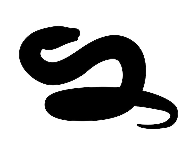 Siluetta nera serpente cartone animato animale design piatto illustrazione vettoriale isolato su sfondo bianco.