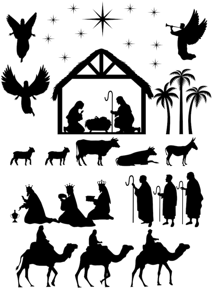 Vettore siluette del presepe di natale