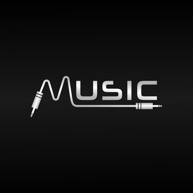 Silver Music Wave Logo Design Template Cable Jack Logo Concept Sfondo nero