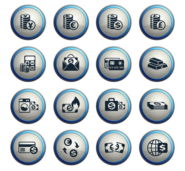 Simboli di denaro icone vettoriali per il web e la progettazione dell'interfaccia utente