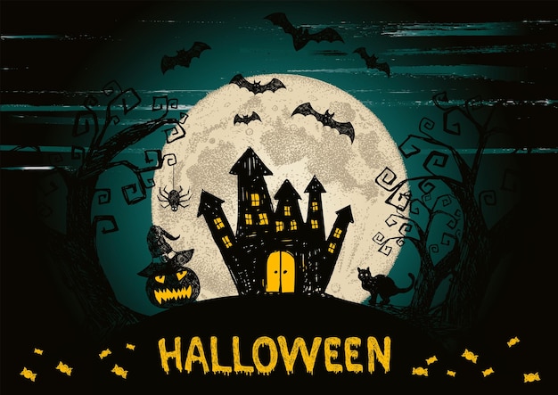 Simboli di Halloween illustrazioni disegnate a mano