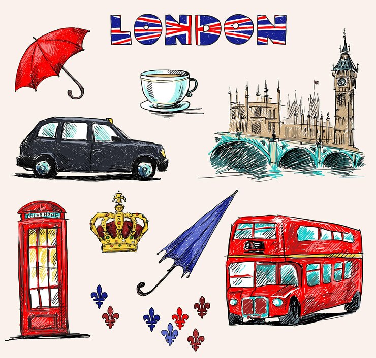 Vettore simboli di londra. set di disegni vettoriali.