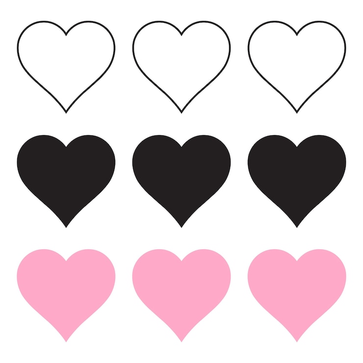 Vettore simboli vettoriali di cuore nero e rosa