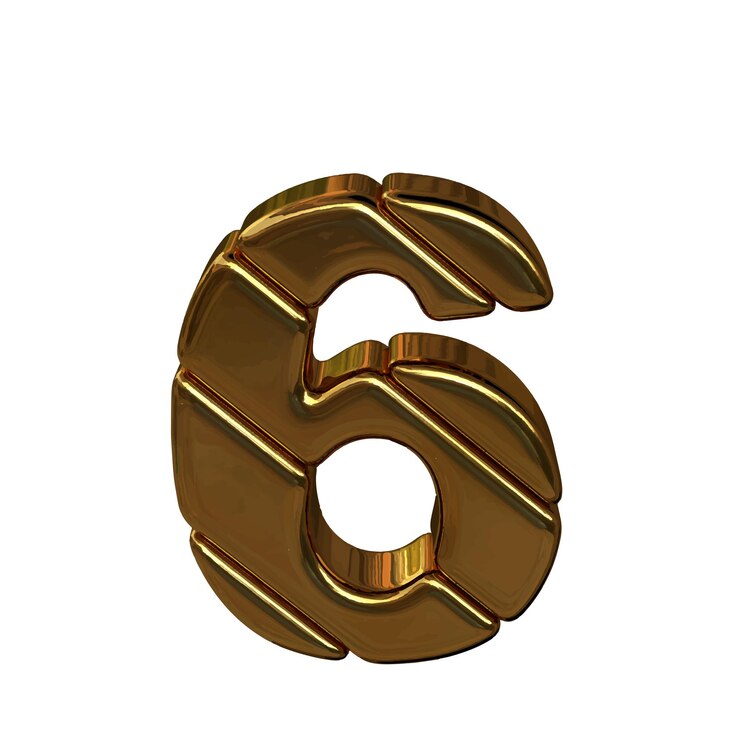 Vettore simbolo 3d d'oro fatto di lingotti numero 6