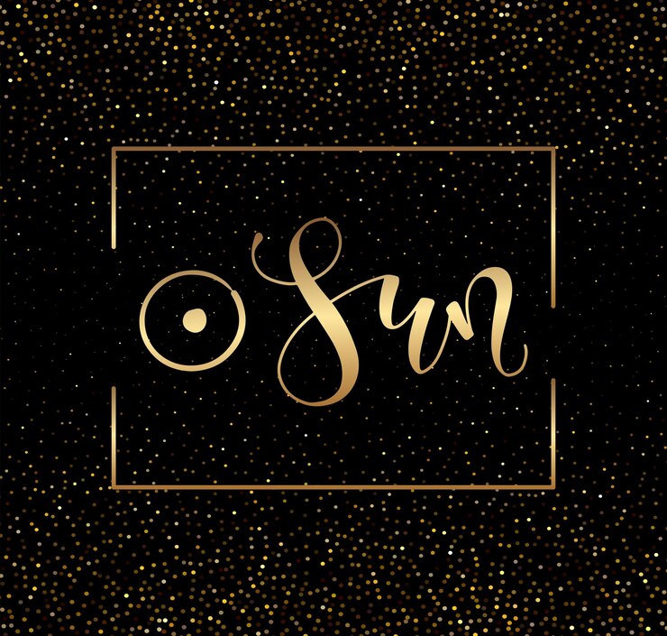 Simbolo astrologico del sole e calligrafia disegnata a mano