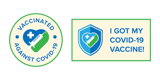 Simbolo banner con testo Ho ricevuto il mio vaccino contro il covid-19 per le persone vaccinate. Adesivo per la campagna del vaccino contro il coronavirus. concetti medici e sanitari