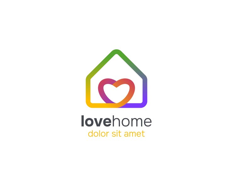 Simbolo d'amore a cuore colorato con il logo della casa