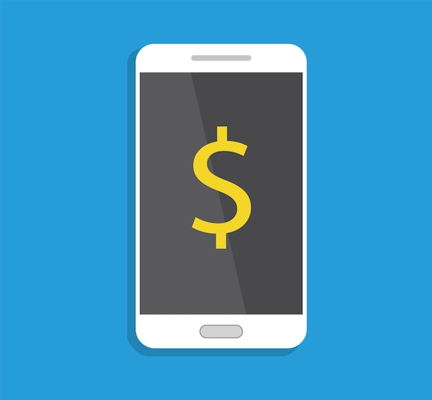 Simbolo del dollaro Smartphone Display App illustrazione isolata Tecnologia di pagamento aziendale