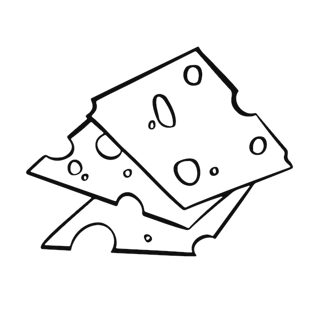 Simbolo del formaggio in linea stile cartone animato contorno per menu e siti Web di ristoranti Illustrazione vettoriale