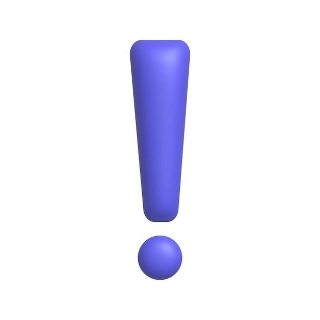 Simbolo del punto esclamativo viola Icona del segno di attenzione o attenzione Elemento di design realistico 3d