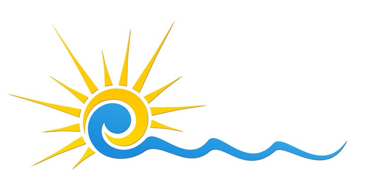 Vettore simbolo del sole e dell'onda blu