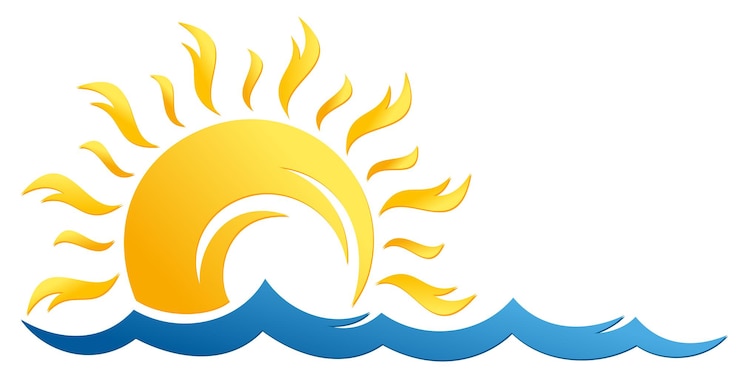 Vettore simbolo del sole e dell'onda blu