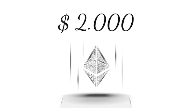 Simbolo del token di criptovaluta poligonale Ethereum ETH al prezzo di 2000 dollari icona moneta su sfondo bianco Oro digitale per sito Web o banner Vector EPS10