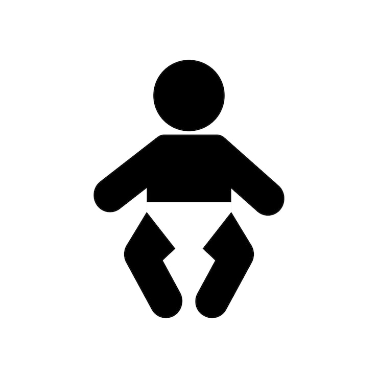 Vettore simbolo dell'icona del bambino di un bambino piccolo in un pannolino su sfondo bianco